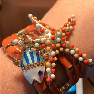Starfish/fish enamel stretch bracelet boho summer